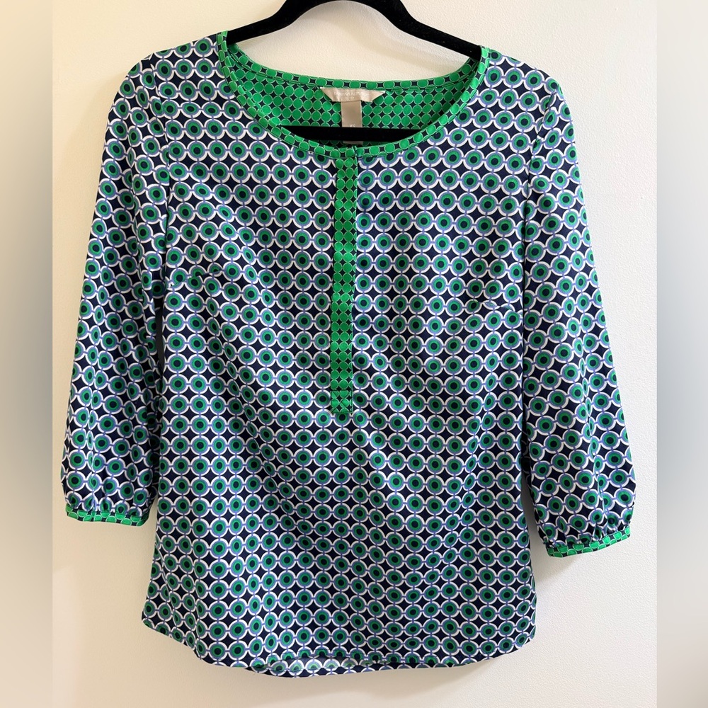 Banana Republic Green and Blue Geometric Blouse Size XS